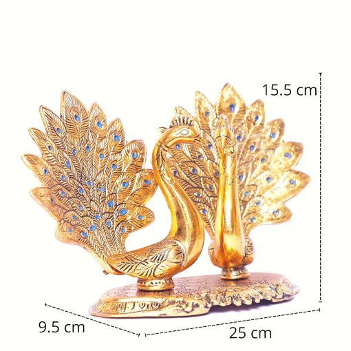 Metal Double Peacock Statue, Showpiece Figurine- Standard, Gold