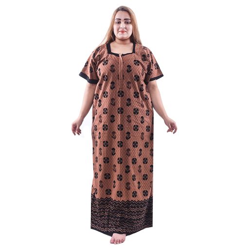Nighties Women’S Cotton Printed Nighty Brown – Fits Upto 3Xl ChennaiStore