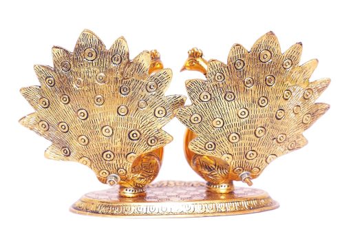 Metal Double Peacock Statue, Showpiece Figurine- Standard, Gold