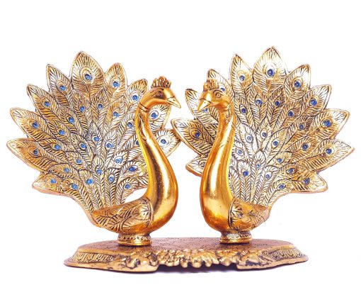 Metal Double Peacock Statue, Showpiece Figurine- Standard, Gold