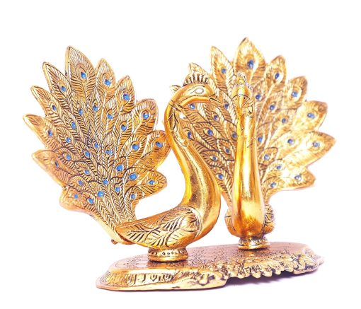 Metal Double Peacock Statue, Showpiece Figurine- Standard, Gold