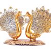 Metal Double Peacock Statue, Showpiece Figurine- Standard, Gold
