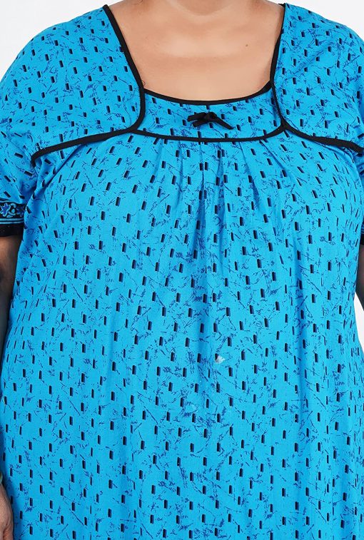 Women's Rajasthani Cotton Printed Nighty Mustard Blue