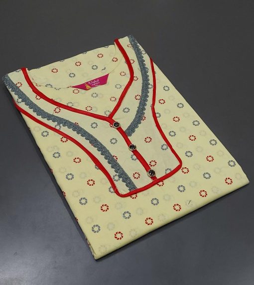 Women''S Cotton Floral Printed Nighty Pastel Yellow