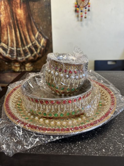 Stainless steel Karwa Chauth / karva / Karaka chaturthi 3 pieces Decorative pooja set (Thali size 12 inch) Stainless steel Karwa Chauth / karva / Karaka chaturthi 3 pieces Decorative pooja set (Thali size 12 inch)