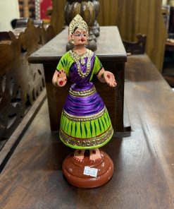Traditional Tanjore Dancing Doll Thalaiyatti Bommai Papier Mache Oil Painted 9" Multicolor