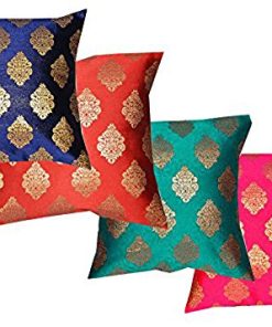 Bedsheets / Cushion cover Traditional Polyester Blend Dopian Silk 16X16-Inch Cushion Cover Pack Of 1 Assorted ChennaiStore