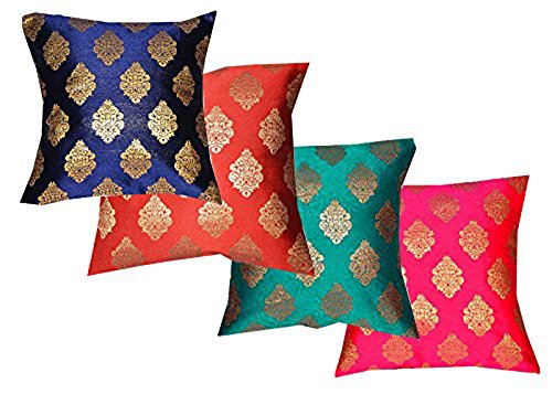 Traditional Polyester Blend Dopian Silk 16X16-Inch Cushion Cover Pack Of 1 Assorted