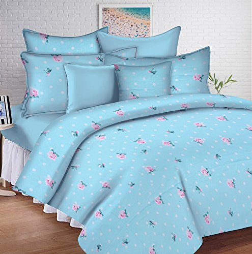 Cotton 144 Tc Floral Bedsheet For Double Bed With 2 Pillow Covers - Blue &Amp; Pink Cotton 144 Tc Floral Bedsheet For Double Bed With 2 Pillow Covers - Blue &Amp; Pink