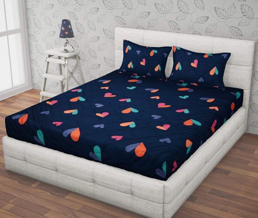 Gless Cotton Elegant Polycotton Elastic Fitted Queen Bedsheets (Heart Blue, 60" X 78") Gless Cotton Elegant Polycotton Elastic Fitted Queen Bedsheets (Heart Blue
