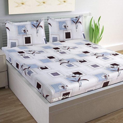 Cotton 210 Tc Elastic Fitted Double Bedsheet With 2 Pillow Covers-White Box Cotton 210 Tc Elastic Fitted Double Bedsheet With 2 Pillow Covers-White Box