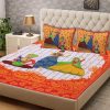 Glace Cotton Elastic Fitted Double Bedsheet With 2 Pillow Covers