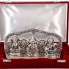 Laxmi Ganesh Saraswati Idol (Murti) in Velvet Silver Plated
