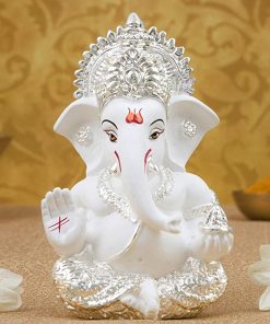 Silver Resin Lord Ganesh Statue Dashboard Idol