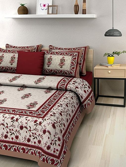 Cotton Rajasthani Floral Traditional Double Bed Bedsheet With 2 Pillow Covers Cotton Rajasthani Floral Traditional Double Bed Bedsheet With 2 Pillow Covers