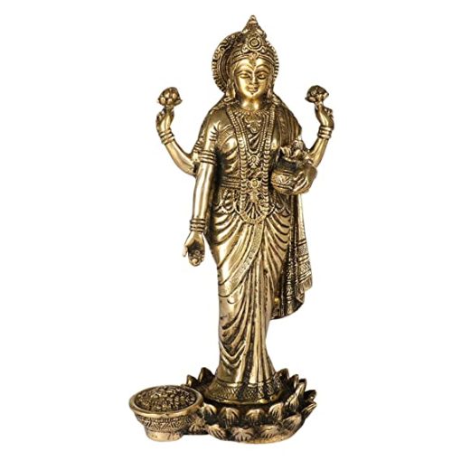 Brass Goddess Lakshmi Standing In Lotus Statue - 25 Cm Brass Goddess Lakshmi Standing In Lotus Statue - 25 Cm