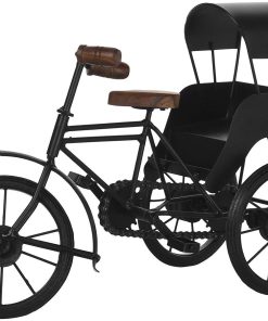 Wooden Wrought Iron Cycle Rickshaw Home Decor Showpiece (Black)