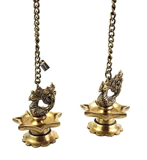 Hangings Brass Peacock Carved Hanging Diya Set – Pack Of 2 ChennaiStore