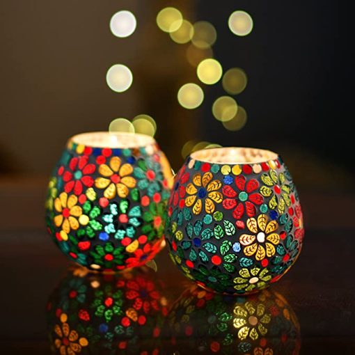 Mosaic Glass Tealight Candle Holders - Pack Of 2 Mosaic Glass Tealight Candle Holders - Pack Of 2