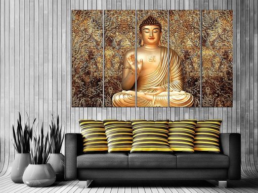 Wood framed Buddha wall painting with frame multicolour 30inch x 50 inch set of 5