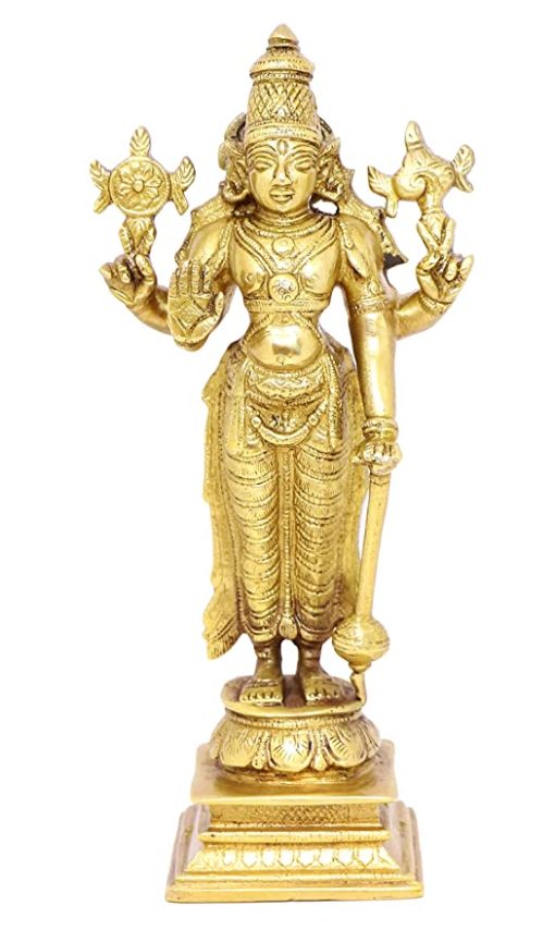 Brass Lord Vishnu Statue - 8 Inches Brass Lord Vishnu Statue - 8 Inches