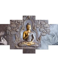 Set Of 5 Gautam Buddha Wall Painting With Frame ( 75X43 Cm)