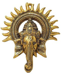 Hangings Brass Ganesha Wall Hanging 8 X 9.5 Inches ChennaiStore