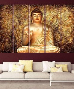 Wood framed Buddha wall painting with frame multicolour 30inch x 50 inch set of 5