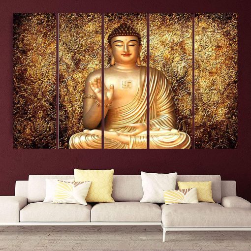Wood framed Buddha wall painting with frame multicolour 30inch x 50 inch set of 5 Wood framed Buddha wall painting with frame multicolour 30inch x 50 inch set of 5