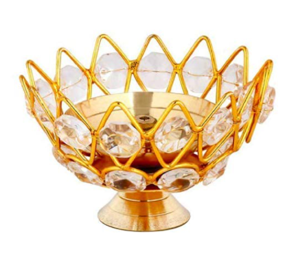 Crystal Round Brass Diya Oil Lamp