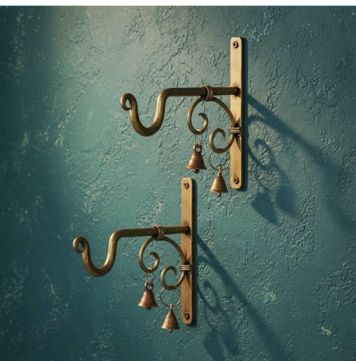 Brass Carved Wall Hanger For Diya Bell Lantern Length 7.5 Inch Brass Carved Wall Hanger For Diya Bell Lantern Length 7.5 Inch – ChennaiStore product image