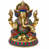 Heavy Brass Ganesha / Ganpati / Vinayakar Statue with Decorative Stone Work Heavy Brass Ganesha Ganpati Vinayakar Statue with Decorative Stone Work