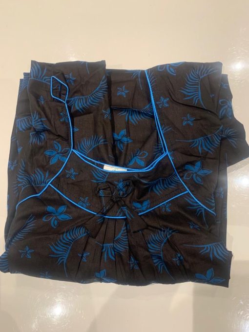 Women''S Cotton Floral Printed Nighty Black And Blue