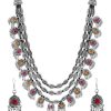 Fashion Jewellery Antique Oxidised Silver Plated Tribal Jewellery Necklace Earring Set For Women & Girls Black Steel Flat Top Bobby Pin Pack Of 12