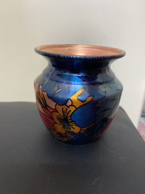 Copper Hand Decorated Colourful Pot Kalasha Lota For Pooja