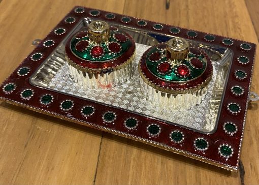 Meenakari Fiber Plastic Rectangle Shaped Kumkum And Haldi Holder