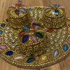 Meena Work Designer Haldi Kumkum Chandan Roli Chawal Holder Rakhi Pooja Thali Return Gift - Pack Of 1 Meena Work Designer Haldi Kumkum Chandan Roli Chawal Holder Rakhi Pooja Thali Return Gift - Pack Of 1