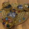 Meena Work Designer Haldi Kumkum Chandan Roli Chawal Holder Rakhi Pooja Thali Return Gift - Pack Of 1 Meena Work Designer Haldi Kumkum Chandan Roli Chawal Holder Rakhi Pooja Thali Return Gift - Pack Of 1