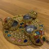 Meena Work Designer Haldi Kumkum Chandan Roli Chawal Holder Rakhi Pooja Thali Return Gift - Pack Of 1 Meena Work Designer Haldi Kumkum Chandan Roli Chawal Holder Rakhi Pooja Thali Return Gift - Pack Of 1