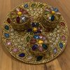 Meena Work Designer Haldi Kumkum Chandan Roli Chawal Holder Rakhi Pooja Thali Return Gift - Pack Of 1 Meena Work Designer Haldi Kumkum Chandan Roli Chawal Holder Rakhi Pooja Thali Return Gift - Pack Of 1