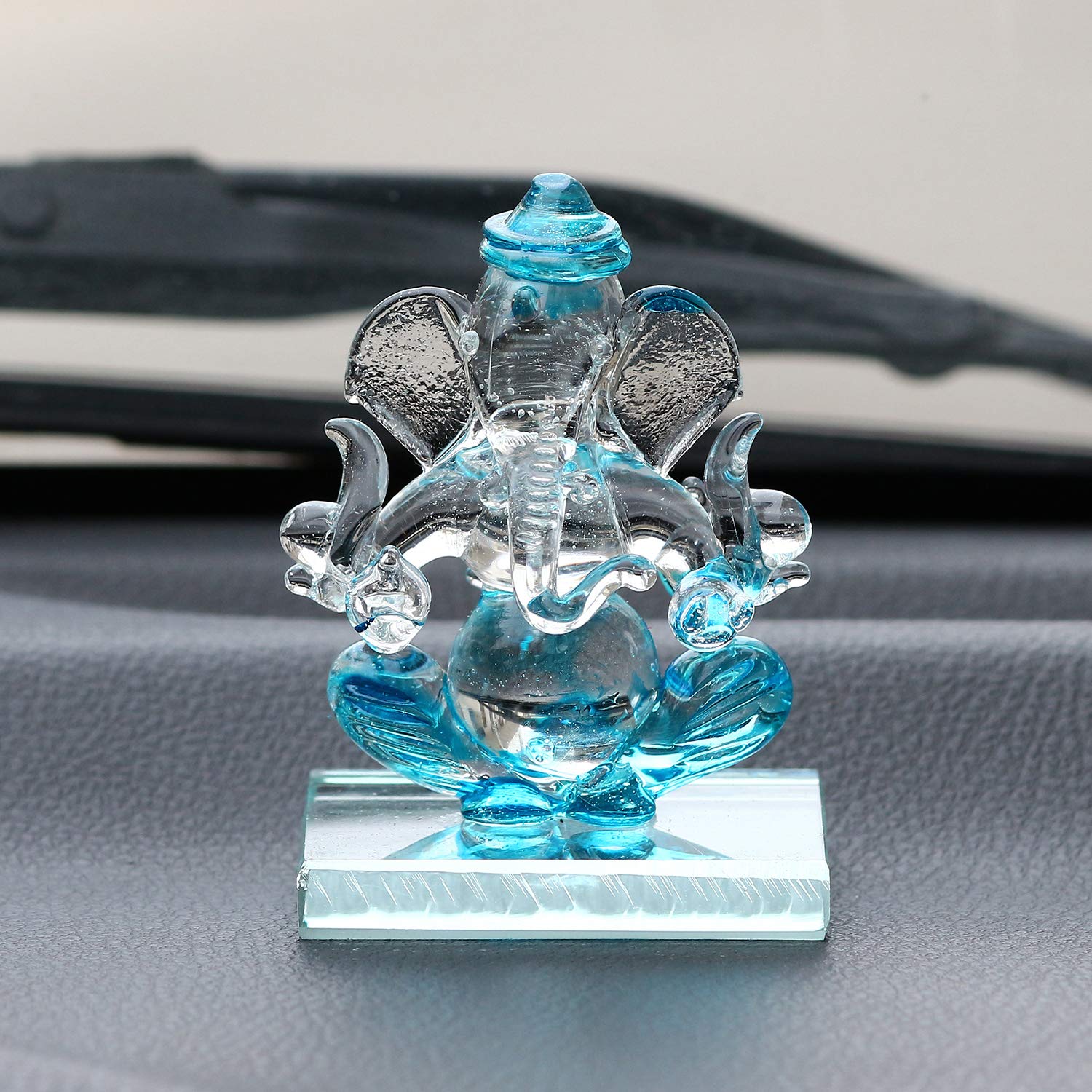 SkyBlue And Transparent Double Sided Crystal Car Ganesha Showpiece
