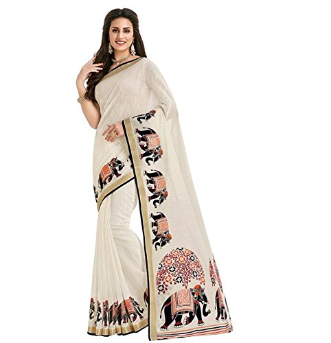 Women'S Art Silk Saree With Blouse Piece - Off White WomenS Art Silk Saree With Blouse Piece - Off White