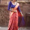 WomenS Banarasi Silk Patola Saree With Blouse Piece - Pink