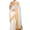 Women Handloom Checkered Cotton Silk Saree With Blouse Piece Women'S Kasavu Cotton Saree With Blouse Piece - Off White