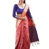 WomenS Chanderi Cotton Silk Saree With Unstitched Blouse - Pink