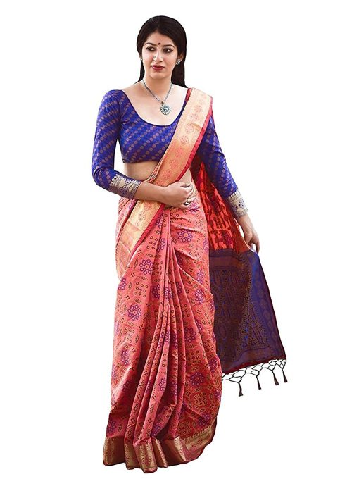 WomenS Banarasi Silk Patola Saree With Blouse Piece - Pink