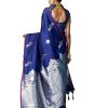 WomenS Banarasi Silk Saree With Unstitched Blouse Piece - Blue
