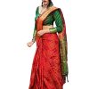 WomenS Banarasi Silk Patola Saree With Blouse Piece - Green And Red
