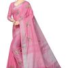 Women'S Linen Saree With Blouse Piece - Pink WomenS Linen Saree With Blouse Piece - Pink