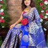 Banarasi Silk Blend Woven Jacquard Saree With Blouse Piece - Blue WomenS Kanchipuram Silk Blend Saree With Blouse Piece - Green